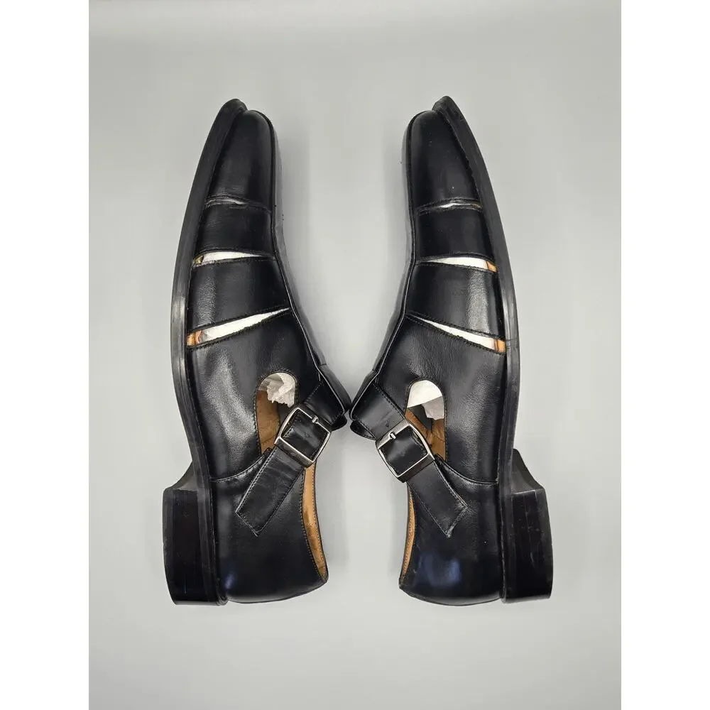 La Milano Italy Collection Mens Black Leather Fisherman Sandals Dress Shoes